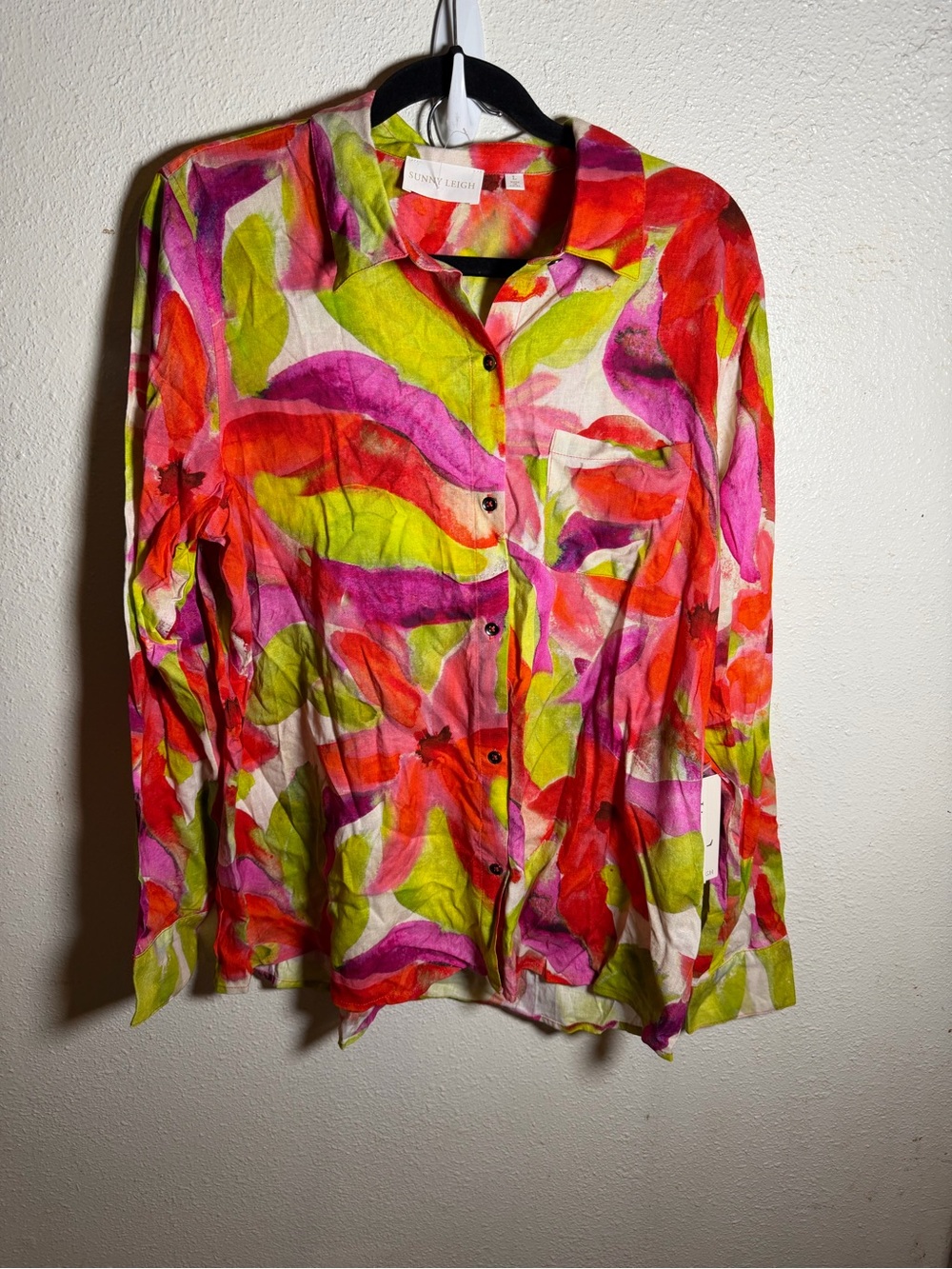 Sunny Leigh Multicolor Floral Button-Down Shirt - Pink, Green, Red
